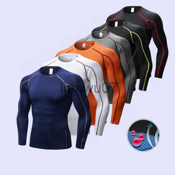 T-shirts pour hommes T-shirt de course à pied pour hommes à manches longues en plein air à séchage rapide Fitness Compression Baselayer Body Under Shirt Tight Sports Gym Wear J230705