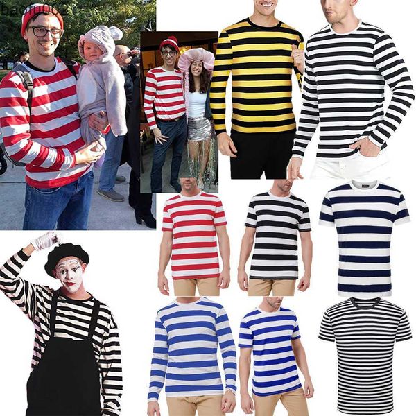 T-shirts pour hommes Chemise à rayures pour hommes Waldo Chemises à rayures rouges Pugsley Addams T-shirt à rayures noires et blanches Halloween Come Lounge Top Tee W0322