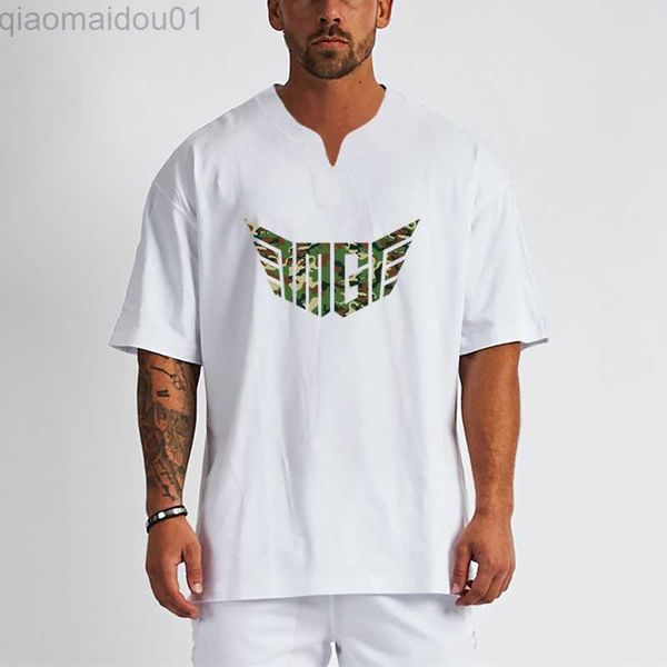 T-shirts pour hommes T-shirt en coton hip hop ample pour hommes Mode jeunesse décontracté col en V surdimensionné à manches courtes coréen Streetwear hommes hauts L230713