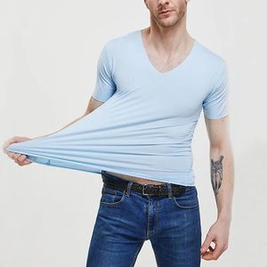 T-shirts pour hommes T-shirt d'été pour hommes à manches courtes Cool Quick Dry Respirant Ice Silk Tops sans couture Casual Solid Color Elastic Tee Shirts 230422