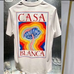 T-shirts pour hommes T-shirts de marque pour hommes Rainbow Mushroom Lettre Imprimer Tops à manches courtes Coton Lâche Hommes Casa Blanca Femmes Chemise 905