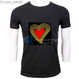 Heren T-shirts Heren T-shirt 100% katoen Love Heart Shape Light Up LED T-shirt Sound Activated Flashing El Panel T-shirt Z230714