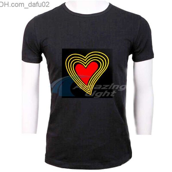 T-shirts pour hommes T-shirt pour hommes 100% coton Love Heart Shape Light Up LED T-shirt Son activé Clignotant El Panel T-shirt Z230714