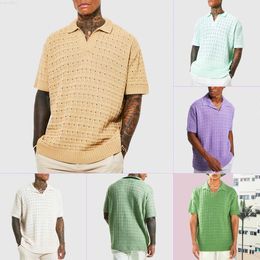 T-shirts pour hommes T-shirt pour hommes Élastique Lâche POLO Pull À Tricoter À Manches Courtes T-shirt Décontracté Homme Col En V Tops Couleur Unie Polos L230715