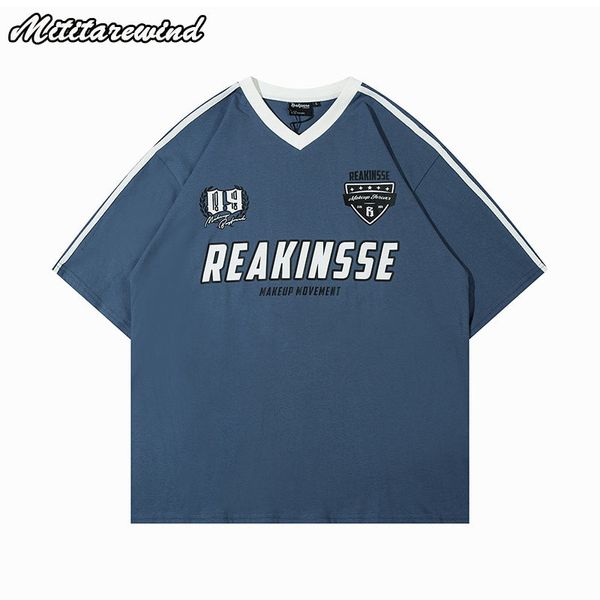 T-shirts pour hommes T-shirt pour hommes Été American Vintage Oversize Contraste Couleur Lettre Imprimer Couple Baseball Style Tees Hip Hop Loose Spliced Tops 230712