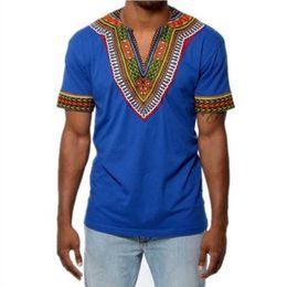 Heren T-shirts Heren T-shirt Wit Rood Tops Ruimvallend polyester Afrikaanse Dashiki-jurk Gedrukt V-hals Informeel Korte mouwen Kleding T221006