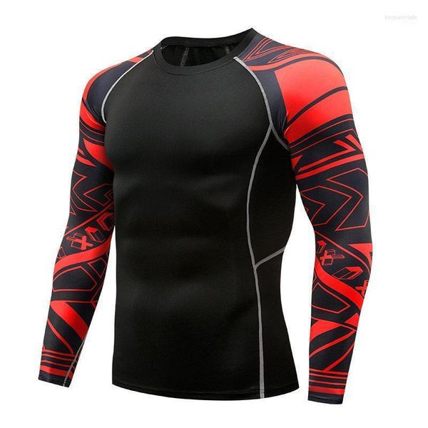 T-shirts pour hommes T-shirts pour hommes 2022 Chemise de protection contre les éruptions cutanées à séchage rapide à manches longues Compression Sport Hommes Fitness Top Training Workout Jersey