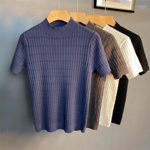 T-shirts pour hommes T-shirts pour hommes 2022 été mode vêtements hommes décontracté tricot mâle Slim Fit col roulé à manches courtes grande taille S-3XL Y16