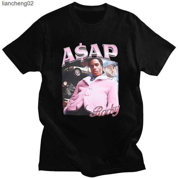 Camisetas para hombres Camisetas para hombres Asap Rocky Portrait Estética gráfica Camisetas Hip Hop Algodón Manga corta Camiseta suelta Camiseta Harajuku Camiseta W0224