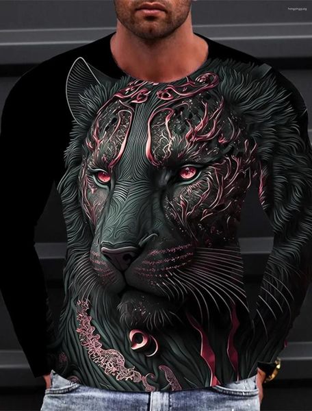 T-shirts pour hommes T-shirts pour hommes Lion T-shirt à manches longues pour hommes vêtements haut décontracté vêtements de sport à la mode Harajuku 3d impression complète Streetwear 2PS0