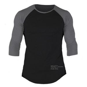 T-shirts T-shirts voor heren T-shirts Men Casual Skinny T-shirt Katoen sjaal Mouw Shirts Gym Fitness Bodybuilding Workout Patchwork TEE TOPS Male Crossfit Clothing 230418