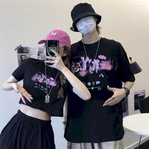 T-shirts pour hommes T-shirts pour hommes Punk T-shirt court Femmes Tshirt Couple Tops Hommes 2022 Été Coréen Harajuku Lettre Impression Lâche Et