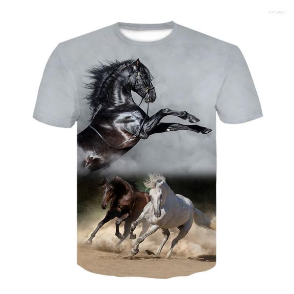 T-Shirts pour hommes T-Shirts pour hommes été col rond portant un bandeau de fleurs T-Shirt de cheval 3D chemise de mode vêtements d'animaux