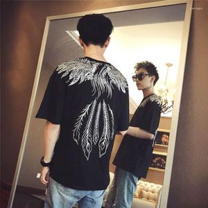 T-shirts pour hommes T-shirts pour hommes Summer Phoenix Print T-shirt à manches courtes Lovers Loose Hip-hop Five-point Sleeve All-match Punk Gothic