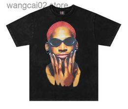 Heren T-shirts Heren T-shirts Vintage Hip Hop Streetwear Mannen T-shirt Rodman Portret Bedrukte T-shirt Katoen Mannen Oversized Gewassen Tees Harajuku Tees 230225 T230626