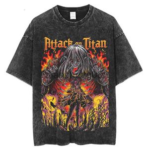 T-shirts pour hommes T-shirts pour hommes T-shirts lavés vintage Attack On Titan Anime T-shirt Harajuku Oversize Tee Coton mode Streetwear unisexe top 230107 J230603