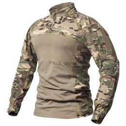 T-shirts masculins t-shirts tactiques masculins Camouflage militaire uniforme de coton ru américain Soldats Combat T-shirt Multicam Multicam Long Manche Shirtsl2404