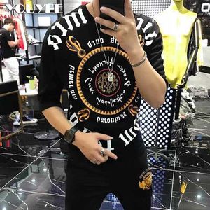 T-shirts pour hommes T-shirts pour hommes 2020 Nouvel été à manches moyennes Hot Drill Stamping Letter Pattern Plus Size 5XL Round Neck Tshrit Z0221