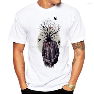 T-shirts pour hommes Chemise pour hommes T-shirt graphique Conception de personnalité Arbre Oiseau Gym Imprimer T-shirts à manches courtes Casual Tops blancs