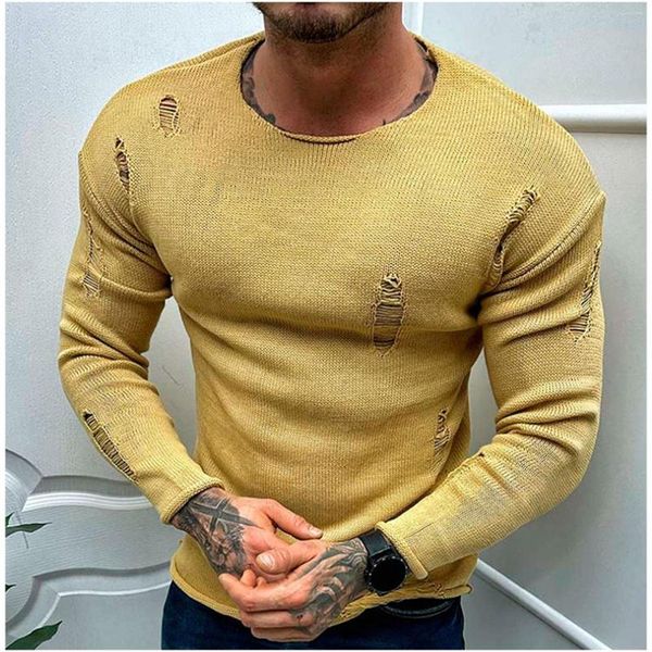 Hommes t-shirts hommes chemise couleur unie tricoté O cou à manches longues Streetwear confortable vêtements décontractés 2023 élégant Camisetas M-3xl