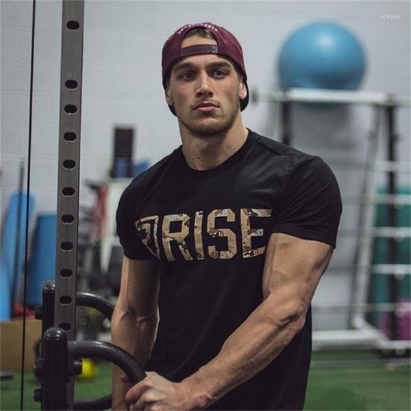 T-shirts pour hommes T-shirt en coton à manches courtes pour hommes Chemise imprimée mince Homme Gymnases Fitness Bodybuilding Workout Crossfit Marque Tees Tops Vêtements