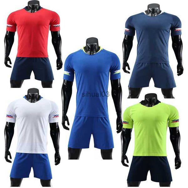 Camisetas para hombres Hombres de manga corta Jersey de fútbol rojo Conjunto Adulto Uniforme de fútbol Niños Camisa de fútbol Niño Azul Jerseys deportivos Número de nombre personalizado