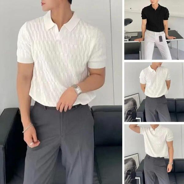 Camisetas para hombres Camisa de manga corta para hombres Top de punto con cuello en V de verano con mangas Ajuste suelto Textura única Jersey transpirable para A