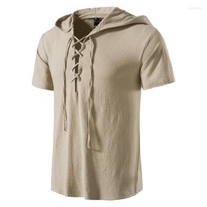 T-shirts pour hommes Hommes T-shirt à manches courtes Chemise à col en V Été Coton et lin LED Casual Mâle Respirant