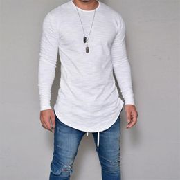 T-shirts pour hommes Hommes Slim Fit O Cou Manches longues Muscle Tee Hipster T-shirt Casual Tops Hip Hop Basic Curved Hem Fall281P