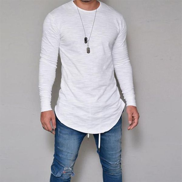 T-shirts Hommes Hommes Slim Fit O Cou À Manches Longues Muscle Tee Hipster T-shirt Casual Tops Hip Hop Basique Ourlet Courbé Fall238g