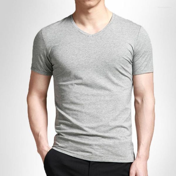 Camisetas masculinas para hombres camiseta delgada de verano elegante chico elegante en v-cuello estirado estirado sólido ropa de camiseta casual de camiseta de manga corta tendencia de manga corta tees