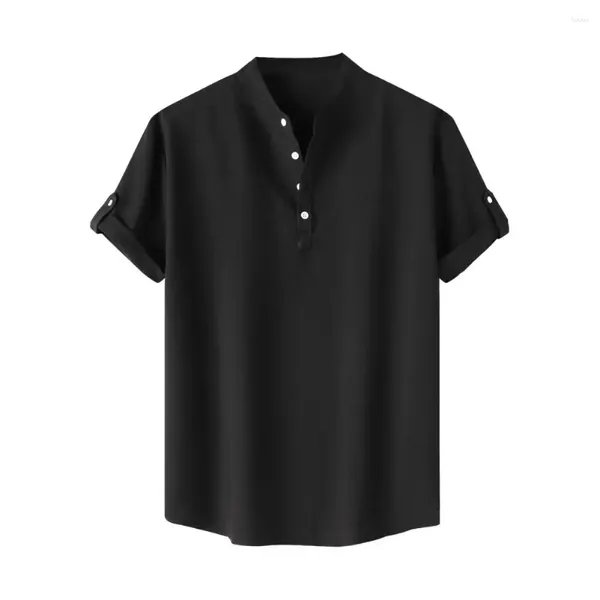Camisetas para hombres Camisa de verano elegante con top suave para hombres con detalle de gemelos con cuello alto Diseño ajustado para uso casual o de negocios