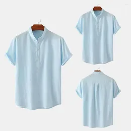 T-shirts pour hommes Hommes Chemise de couleur unie Été Col montant Boutonné Style d'affaires formel avec confort extensible Court pour tous les jours