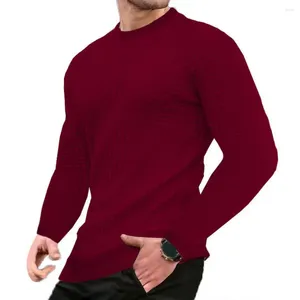 T-shirts pour hommes Hommes Solid Color Top Slim Fit Waffle Texture T-shirt à manches longues T-shirt doux et respirant pour l'automne printemps mi-longueur