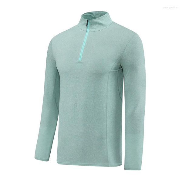 Camisetas para hombre, ropa deportiva para hombre, ropa deportiva de manga larga, suelta, para otoño e invierno, para lluvia al aire libre, de secado rápido, informal, con cuello levantado y media cremallera