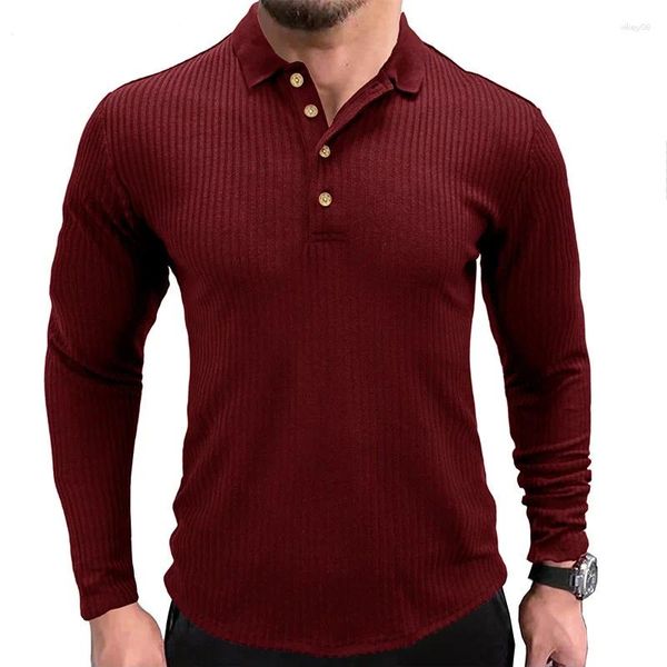 Magliette da uomo T-shirt sportiva da uomo Colletto risvoltato elastico Manica lunga per uomo T-shirt in lycra e cotone Abbigliamento uomo