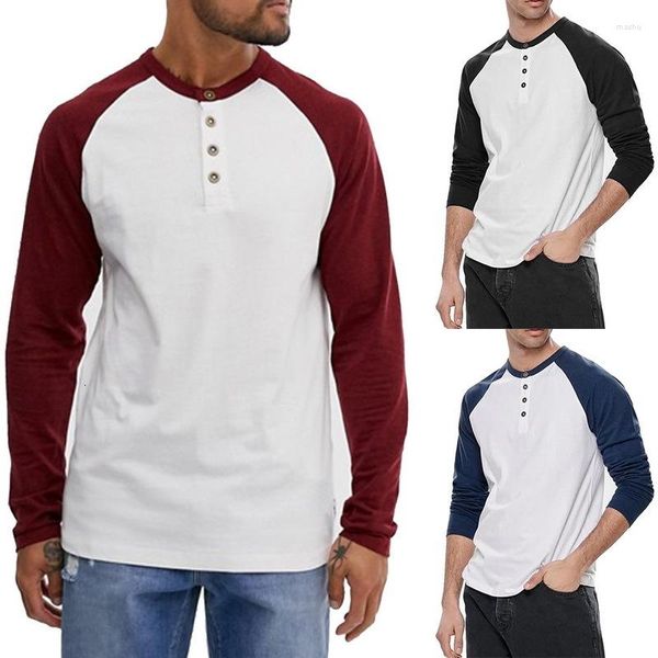 Camisetas para hombre, ropa de calle para hombre, camiseta de otoño con estilo de manga larga Vintage informal 2023, camiseta de béisbol con botones raglán y cuello redondo