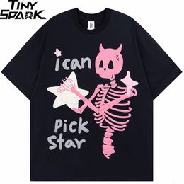 T-shirts pour hommes Hommes Streetwear Tshirt Diable Corne Crâne Squelette Étoiles Drôle Graphique T-shirt Coton 2023 Harajuku T-shirt Été Hip Hop Tops Tee 230421