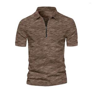T-shirts pour hommes Hommes Chemise extensible Élégant Tie-Dye Fermeture à glissière avec col rabattu Manches courtes Slim Fit Respirant pour l'été