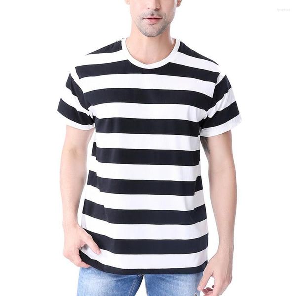 Camisetas de algodón a rayas para hombre, camisetas informales de manga corta con cuello redondo en negro, blanco y rojo para hombre, camisetas interiores de moda de verano para adulto