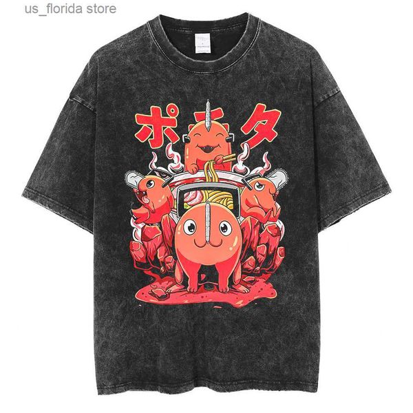 Camisetas para hombres Hombres Strtwear Japonés Anime Impresión Gráfica Negro Lavado Camiseta Harajuku Algodón Casual Verano Corto Slve Tops Y240321