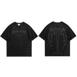 Camisetas para hombre Camiseta de gamuza para hombre Streetwear Devil Wings Skeleton Graphic T-Shirt Harajuku 2023 Camiseta Unisex Top Tees manga corta Hipster L230515