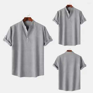 Camisetas para hombres Hombres Camisa casual de verano Botón Decoración de puño elegante con detalle de gemelos de cuello de pie para