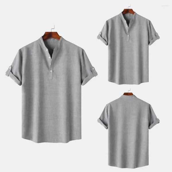 T-shirts pour hommes Hommes Summer Casual Shirt Bouton Cuff Décoration Élégant avec col montant Bouton de manchette Détail pour