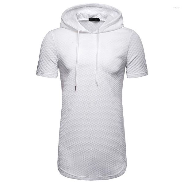 Hommes t-shirts hommes été étendu palangre Plaid à capuche t-shirt Streetwear cordon coton décontracté fermeture éclair sweats à capuche t-shirt Homme