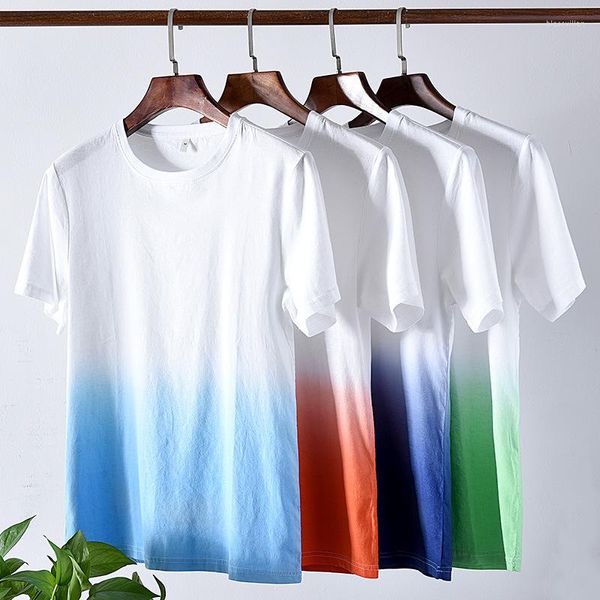 Camisetas para hombre, camiseta de manga corta con estampado de Color degradado a la moda de verano para hombre, camiseta de lino saludable respetuosa con el medio ambiente, camiseta informal ajustada para adolescentes