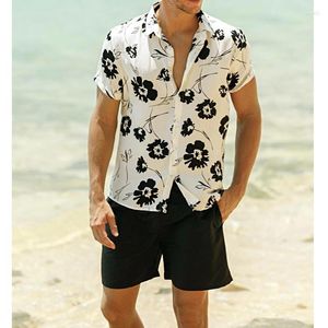 Heren t shirts heren zomer bloemen bedrukt shirt casual losse korte mouw strand revers mode tops tee