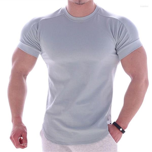 Camisetas para hombre, camiseta ajustada de verano de alta elasticidad, dobladillo curvo de secado rápido, camisetas para hombre, camisetas de Fitness