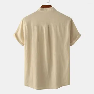 T-shirts hommes hommes chemise d'été élégant col montant boutonné pour affaires plage porter manches courtes couleur unie coupe ample quotidien