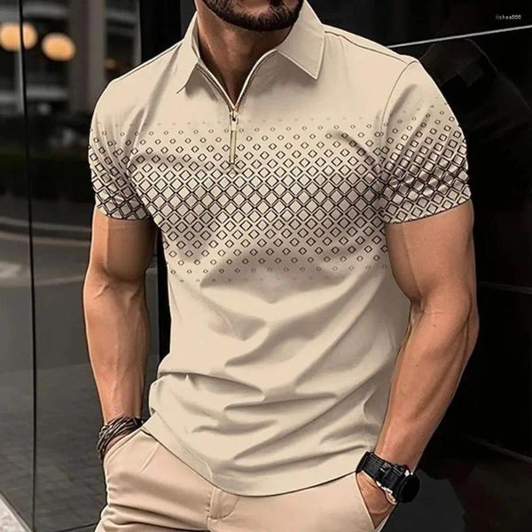 T-shirts pour hommes Chemise d'été pour hommes Col rabattu Fermeture à glissière Manches courtes Imprimé Couleur Correspondant Pull Slim Fit Mi-Longueur Casual Top Quotidien